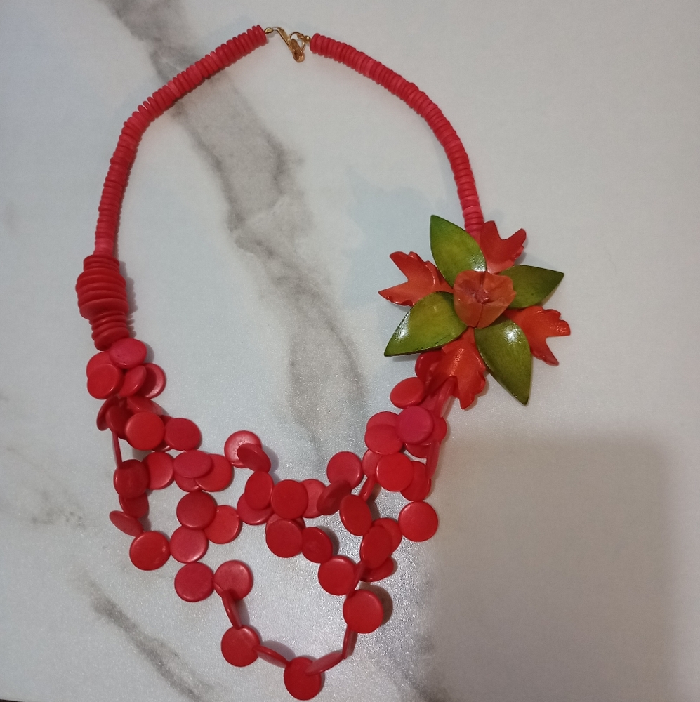 Hand Crafted Red and Green Festive Necklace